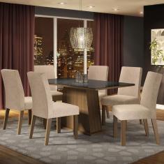 Conjunto Sala De Jantar Madesa Patricia Mesa Tampo De Vidro Com 6 Cadeiras Rustic Preto Imperial