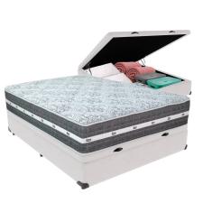 Cama Box Baú Branco e Colchão Black Graphite Molas Ensacadas Casal 138x188X27 Anjos