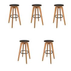 Kit 5 Banquetas Decorativas Hetfield Pu Madeira C/apoio Para Os Pés Base Giratória G56 - Gran Belo