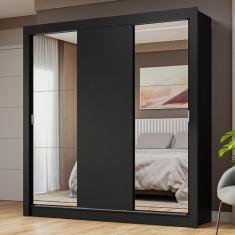 Guarda-roupa Casal 3 Portas de Correr com Espelhos Preto Nobre Madesa