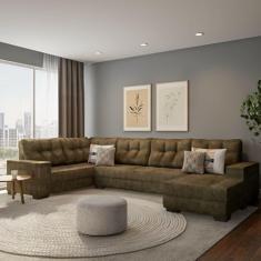 Sofá de Canto 6 Lugares com Chaise Direito Versalhes Suede Amassado Marrom