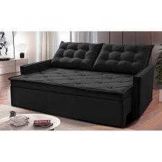 Sofá Sem Caixa Retrátil E Reclinável 1,85m Cama Inbox Studio Suede Velusoft Preto