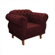 Poltrona Decorativa Chesterfield Realeza Suede Bordô - Novo Encanto
