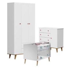 Quarto De Bebê Fernanda 3 Portas Com Berço Ludmila Branco Acetinado Bétula – Carolina Baby