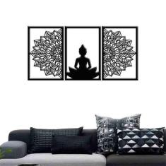 Quadro Decorativo Vazado Buddha Mandala MDF 3mm Branco - Decoarts