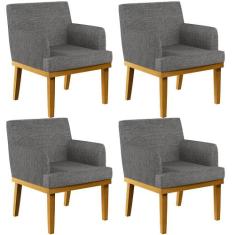 Kit 04 Poltronas Decorativas Para Sala de Estar Beatriz Linho Cinza Es