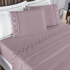 Jogo de Lençol Helena King 4 Peças MicroPercal 400 Fios Ponto Palito Macio - Uva