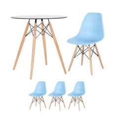 KIT - Mesa Eames com tampo de vidro 70 cm + 3 cadeiras Eiffel DSW