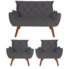 Namoradeira + 2 Poltronas Opala Suede Cinza