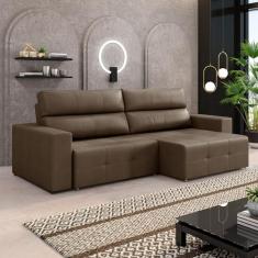 Sofá Retrátil 4 Lugares 284cm 2 Módulos Nero Couro Cappuccino G52 - Gran Belo