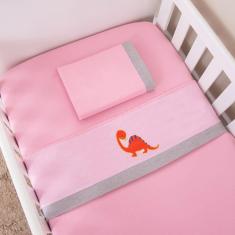 Jogo De Lençol Para Berço Americano 3 Peças Dinossauro Rosa
