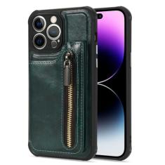 Capa de telefone de couro carteira com zíper para iphone 15 14 plus 13 12 11 pro max com suporte de cartão capa, verde, para iphone 15pro max