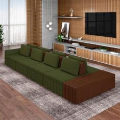 Sofá Ilha com Encosto e Almofadas Móveis Olimpo 465cm Modulado Linho/P