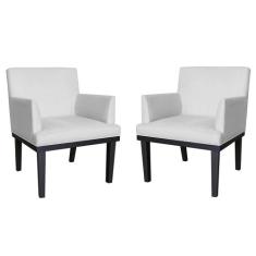 Kit 02 Poltronas Decorativa Vitória Sala e Recepção Com Base de Madeir