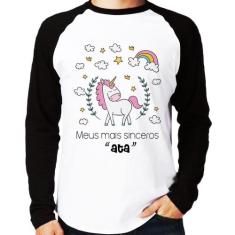 Camiseta Raglan Meus mais sinceros "ata" Manga Longa - Foca na Moda, B