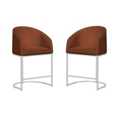 Kit 02 Banco Banqueta Poltrona Mia Base Metal Branca Veludo - Fina Mob