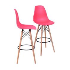 Kit 02 Banquetas Boxbit Dkr Eames Pp Vermelha Base Madeira