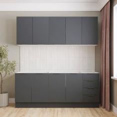 Cozinha Modulada 4 Peças sem Tampo com Rodapé 2 Aéreos e 2 Balcões Ipanema Cabecasa Madeiramadeira Grafite Trama