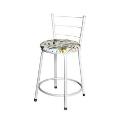 Banqueta Baixa Para Cozinha Epoxi Branca Estofado Floral - Lamar Desig