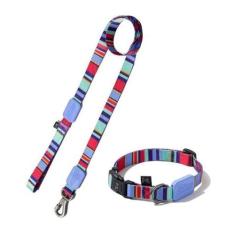 Coleira Ajustável e Guia para Cães Raios e Listras Violeta - P - Eleve