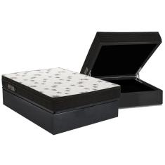 Cama Box Baú Casal: Colchão Espuma Ortobom D45 Light Saúde OrtoPillow + Base crc Suede Gray(138x188)
