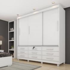 Guarda Roupa Casal Com Pés 3 Portas De Correr 9 Gavetas 199cm