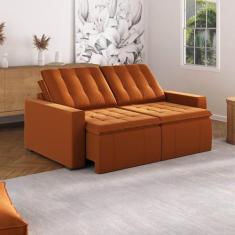 Sofá Cama Retrátil e Reclinável 3 Lugares 200cm em Veludo Palmeira Cab