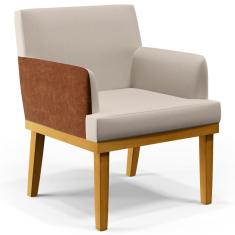 Poltrona Decorativa Para Sala de Estar e Recepção Beatriz W01 Linho Cru Couríssimo Camel  - Lyam Decor