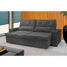 Sofá Retrátil E Reclinável 210cm Alaska Veludo Cinza Grafite