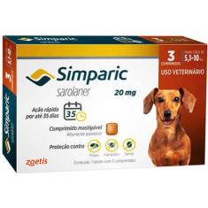 Antipulgas Zoetis Simparic 20 Mg Para Cães De 5,1 À 10 Kg Com 3 Comprimidos
