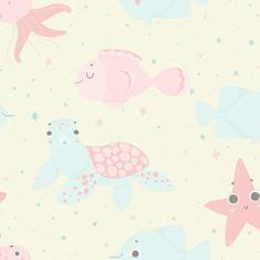 Papel de Parede Fundo do Mar para Quarto de Bebê 57x270cm - Rosa - Oceano