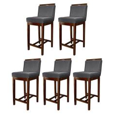 Kit 5 Banquetas Média para Bancada Gourmet Líbia Madeira Capuccino Suede Cinza CCS