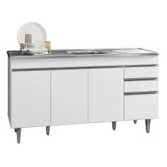 Balcão Gabinete Com Pia Inox 150cm 4 Portas 2 Gavetas Marroco