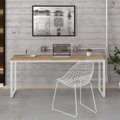 Escrivaninha Estilo Industrial Diretor 180cm Kuadra Carvalho / Est.Branca