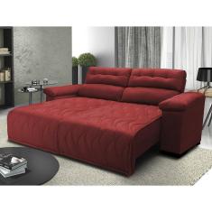 Sofá 2,22m Retrátil E Reclinável Com Molas Cama Inbox Top Tecido Suede Velusoft Vermelho