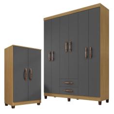 Guarda Roupa Casal Módena Com Armário Multiuso Recife Carvalho Americano Grafite - Incorplac