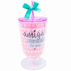 Copo Taça Com Canudo amizade 600ml - Projeto Kiwi