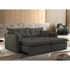 Sofa Cama e Reclinavel Lisboa 2,60m 05 Lugares Mola Ensacada Txr, Cinz