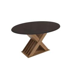 Mesa p/ Cozinha Graviola c/ Tampo Madeirado c/ Vidro 105x180cm Nogueira/Preto fosco/Vidro preto - Kappesberg