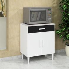 Balcão Armário Organizador Microondas Simples Cozinha Branco/Preto - F