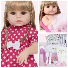 Boneca Tipo Reborn Menina Loira Pode Banho Enxoval Completo - Cegonha 