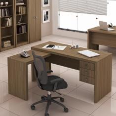 Mesa de Escritório em L 3 Gavetas ME4106 Tecno Mobili - Amêndoa