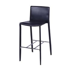 Banqueta Com Encosto Glam Em Pu Preta Base Aço