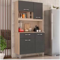 Cozinha Compacta Demóbile Malta com 4 Portas e 1 Gaveta - 91 cm de Largura  Avena / Grafito