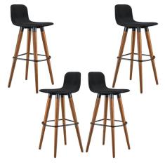 Jogo Com 4 banquetas para balcão de cozinha Linea Preto Alto Padrão Pes de Madeira