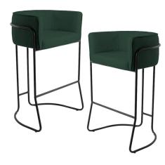 Kit 02 Banquetas Fixa Preto Linho Verde Musgo C-117