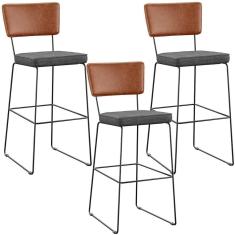 Kit 03 Banquetas Altas Camel Linho Cinza Escuro