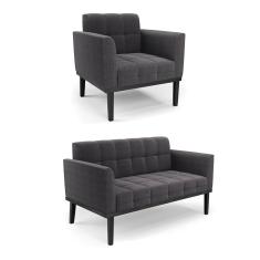 Namoradeira e Poltrona Base Madeira Fixa Pto Elisa Bouclê Grafite D03 - D`Rossi