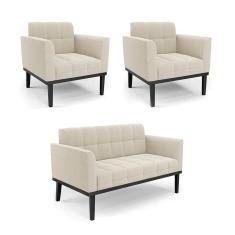 Namoradeira 2 Poltronas Base Madeira Fixa Pto Elisa Bouclê Bege D03 - D`Rossi