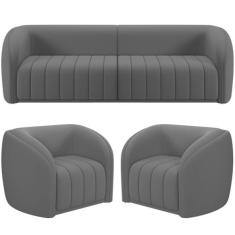 Kit Sofá 5 Lugares Para Sala 332cm com 02 Poltronas Lazio M03 Veludo C